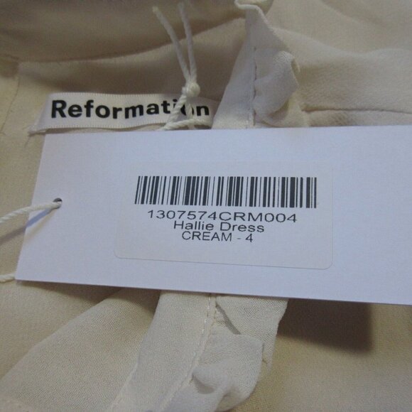 NWT Reformation Hallie in Cream Long Sleeve Ruffle Trim Midi Dress 4 $278 - Picture 5 of 6
